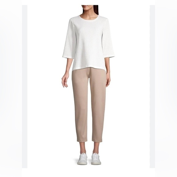 Eileen Fisher Womens Ivory 3/4 Sleeve Jewel Neck Top - Picture 8 of 8